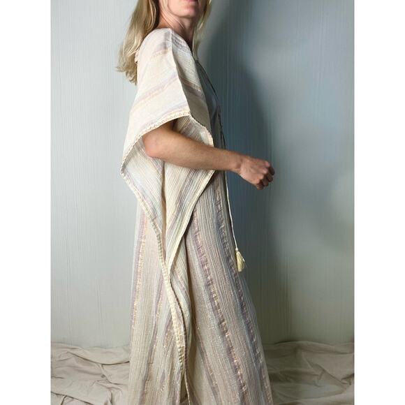 Z&L Golden Slumbers Metallic Stripe Cotton Kaftan Dress NWT US MEDIUM/LARGE - Picture 7 of 16